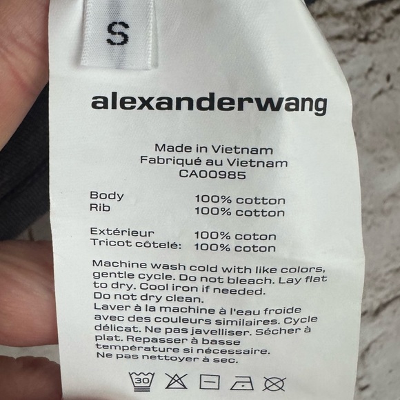 Alexander Wang Women's Small Acid-Wash Crop Logo T Tee Shirt Dark Gray White S - Picture 7 of 10